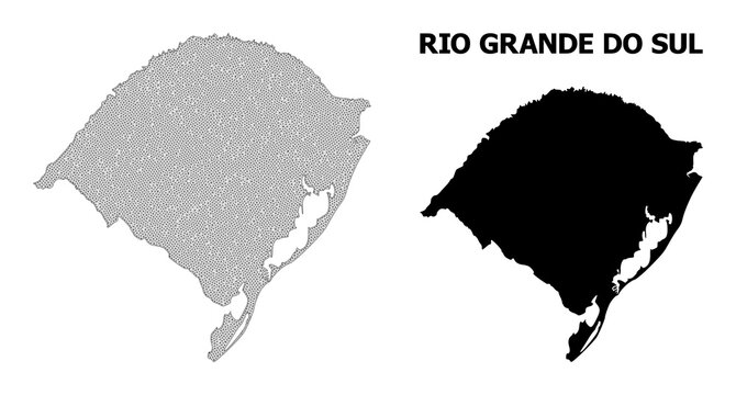 Polygonal mesh map of Rio Grande do Sul State in high detail resolution. Mesh lines, triangles and dots form map of Rio Grande do Sul State.