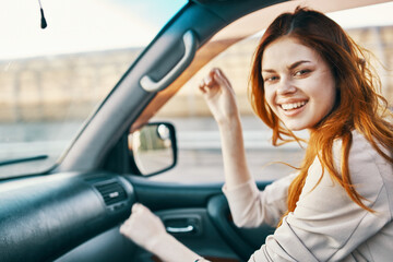 Naklejka premium happy woman travel tourism salon car design model