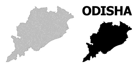 Fototapeta premium Polygonal mesh map of Odisha State in high resolution. Mesh lines, triangles and dots form map of Odisha State.
