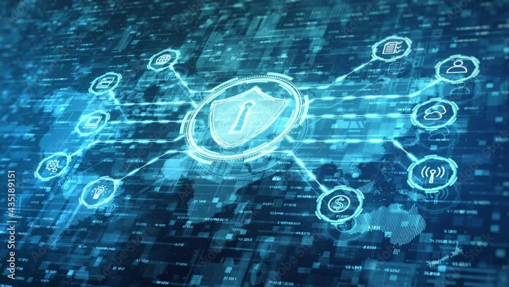 Poster shield icon of cyber security. digital data network protection. network connection data analysis. te