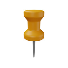 3D rendering of pushpin illustration. Pushpin 3D icon. Isolated 3D illustration of yellow pushpin