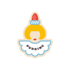 苺と生クリームを添えたプリンを、女性に擬人化したアイコン