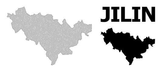 Polygonal mesh map of Jilin Province in high detail resolution. Mesh lines, triangles and points form map of Jilin Province.