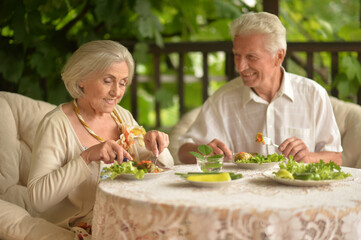 Happy Senior couple having diner
