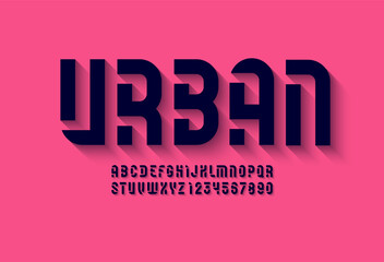 Futuristic font, stencil alphabet, modern geometric modular letters and numbers, vector illustration 10EPS