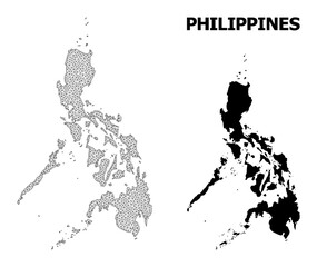 Polygonal mesh map of Philippines in high detail resolution. Mesh lines, triangles and dots form map of Philippines.