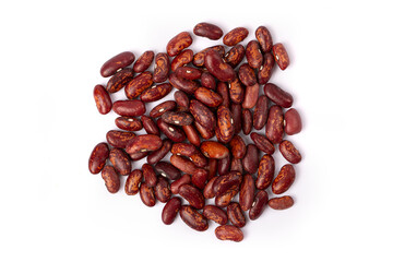A pile of fresh raw red beans isolated on a white background, top view. Top view.