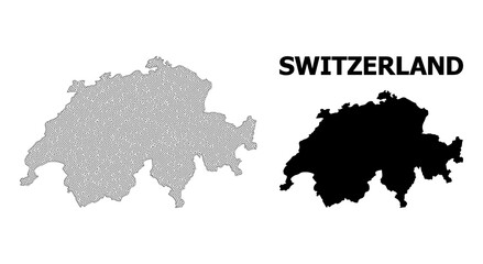 Polygonal mesh map of Switzerland in high detail resolution. Mesh lines, triangles and dots form map of Switzerland.