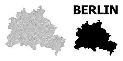 Polygonal mesh map of Berlin City in high detail resolution. Mesh lines, triangles and points form map of Berlin City. - obrazy, fototapety, plakaty