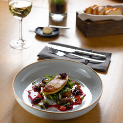 restaurant dishes foie gras salad