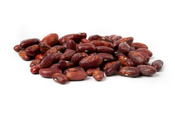 A pile of fresh raw red beans isolated on a white background, top view.