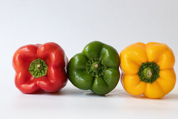 Bell Pepper on white Background, Red, Green and Yellow
