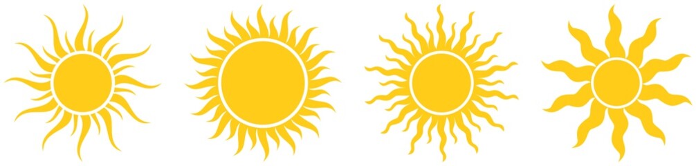 Sonne oder Sonnenschein Symbol Kollektion als Vektor auf einem weißen isolierten Hintergrund.
Gewellte Gezackte Strahlen. Sägezahn design.