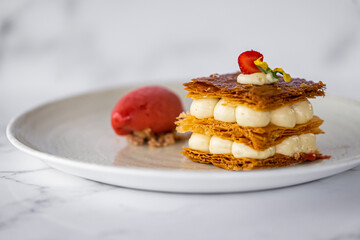 Mille Feuille dessert with Strawberriy and icecream
