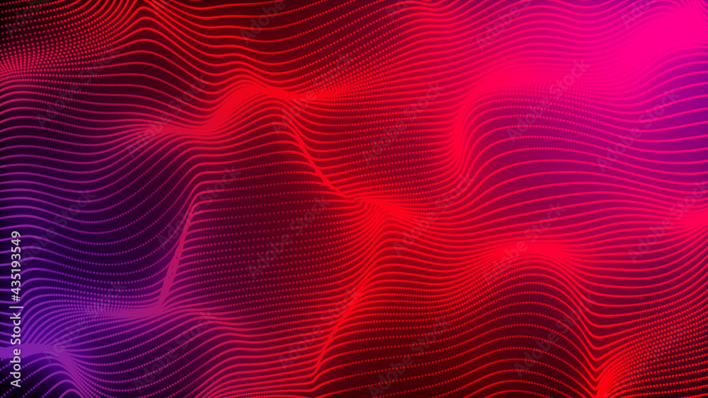 Poster red color digital particle wave flow and light technology cyberspace abstract background