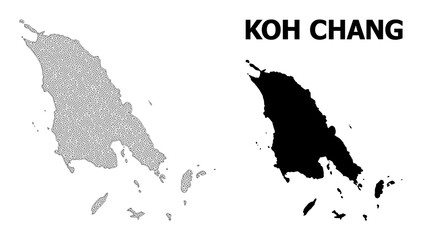 Polygonal mesh map of Koh Chang in high detail resolution. Mesh lines, triangles and dots form map of Koh Chang. - obrazy, fototapety, plakaty