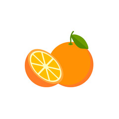 Orange,Organic fruit. Cartoon style. on a white background Vector illustration