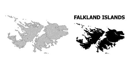 Polygonal mesh map of Falkland Islands in high resolution. Mesh lines, triangles and dots form map of Falkland Islands.