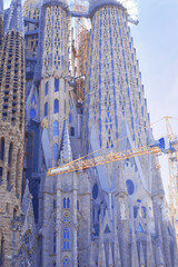 Naklejka premium fragment carved sculptural facade of the Sagrada familia church in Barcelona 
