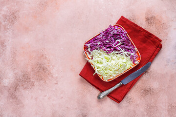 Chopped fresh red and white cabbage.