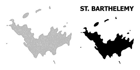 Obraz premium Polygonal mesh map of Saint Barthelemy in high detail resolution. Mesh lines, triangles and points form map of Saint Barthelemy.