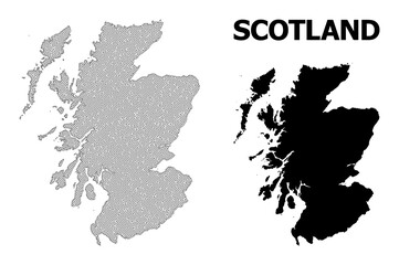 Polygonal mesh map of Scotland in high resolution. Mesh lines, triangles and dots form map of Scotland.