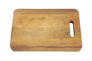 Grunge used wooden cutting board isolated on white background	