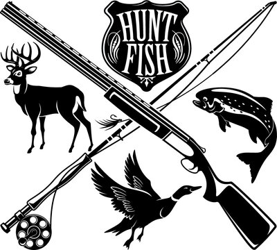 hunting and fishing vector background Stock Vector