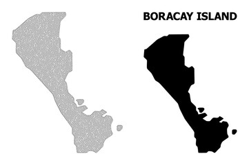 Polygonal mesh map of Boracay Island in high resolution. Mesh lines, triangles and points form map of Boracay Island.