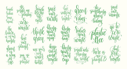 hand lettering positive quotes set, calligraphy collection vector illustration