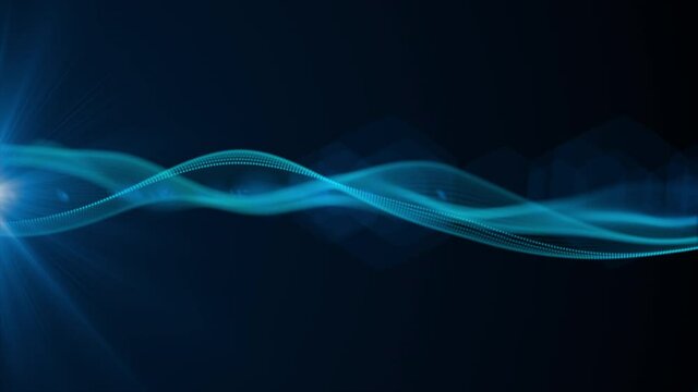 Blue color digital particle wave flow and light technology cyberspace abstract background