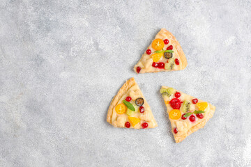 Delicious homemade fruit berry pizza.