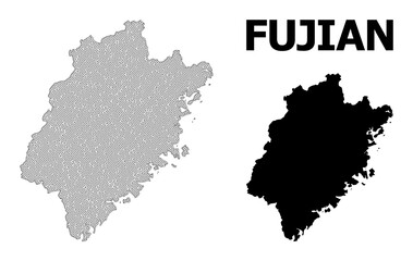 Obraz premium Polygonal mesh map of Fujian Province in high detail resolution. Mesh lines, triangles and points form map of Fujian Province.