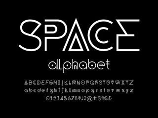 Modern abstract alphabet design with uppercase, lowercase, numbers and symbol