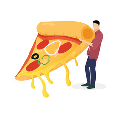 Pizza slice clipart, guy with fast food