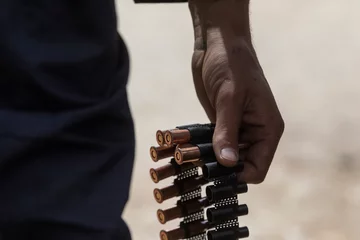 Foto op Plexiglas A man carries bullets for heavy machine guns © frag