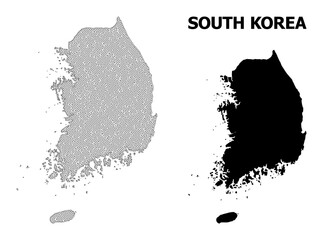 Polygonal mesh map of South Korea in high detail resolution. Mesh lines, triangles and dots form map of South Korea.