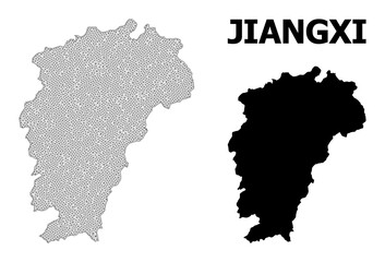 Polygonal mesh Map of Jiangxi Province in high detail resolution. Mesh lines, triangles and dots form Map of Jiangxi Province.