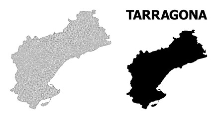 Fototapeta premium Polygonal mesh map of Tarragona Province in high detail resolution. Mesh lines, triangles and points form map of Tarragona Province.