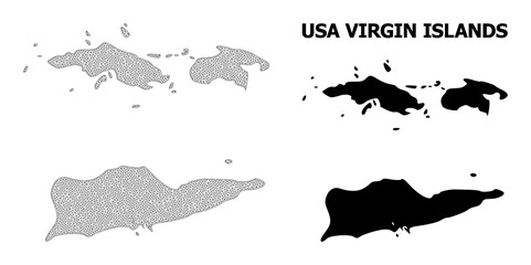 Polygonal mesh map of American Virgin Islands in high detail resolution. Mesh lines, triangles and points form map of American Virgin Islands.