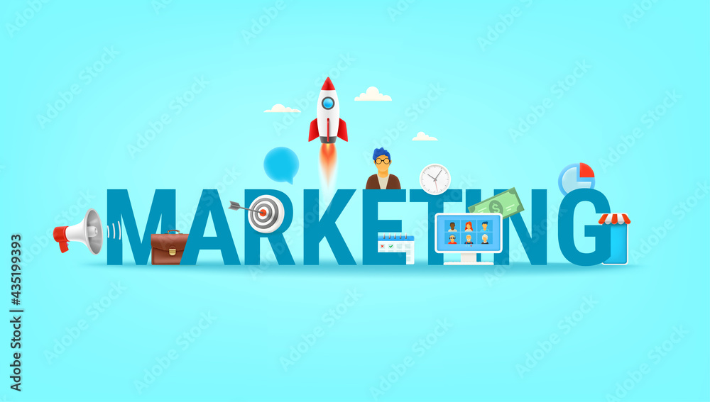 Poster digital marketing concept. vector illustration with 3d style elements