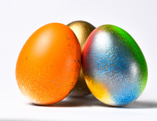 Easter eggs, aerosol painting, white background.