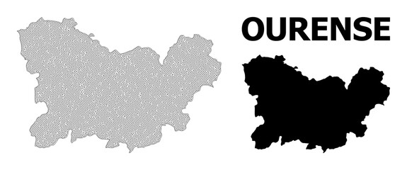 Polygonal mesh map of Ourense Province in high detail resolution. Mesh lines, triangles and points form map of Ourense Province.