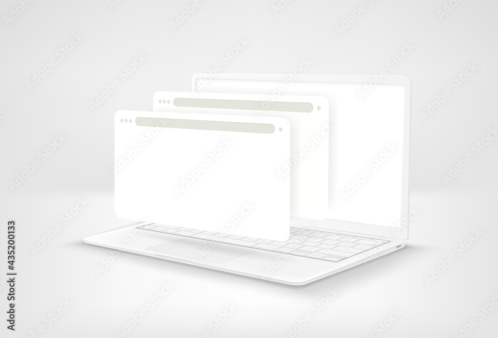 Aufkleber white laptop with blank browser windows on white background. 3d style vector illustration