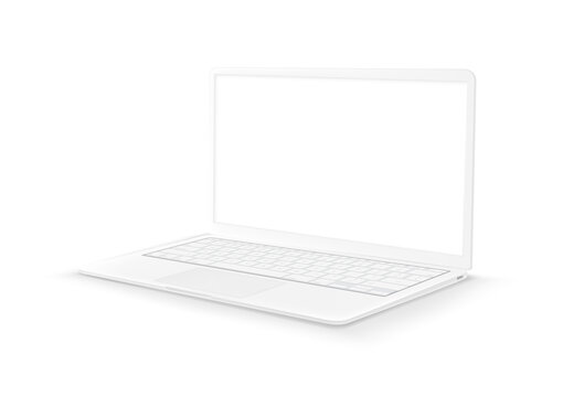 White laptop with blank screen on white background. 3d style vector illustration