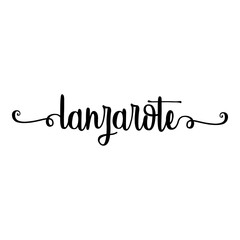 Banner con texto manuscrito lanzarote escrito a mano con florituras en color negro