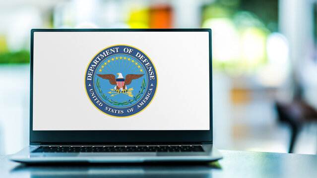 Laptop Computer Displaying Logo Of The US Department Of Defense