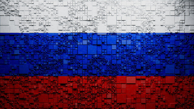 Flag of Russia rendered in a Futuristic 3D style. Russian Innovation Concept. Tech Background.