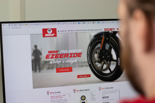 New York, USA - 1 May 2021: MRF company website with logo on screen, Illustrative Editorial.
