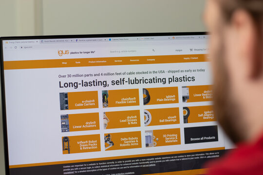 New York, USA - 1 May 2021: Igus company website with logo on screen, Illustrative Editorial.